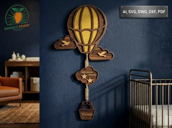 3D Adventure Air Balloon Laser Cut File for Wall Decor and Blog Graphics
