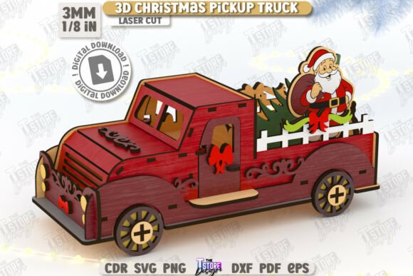 3D Christmas Pickup Truck Laser Cut CNC