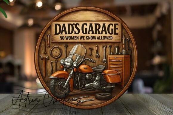 3D Father s Day, Dad s Garage Round Png Graphics