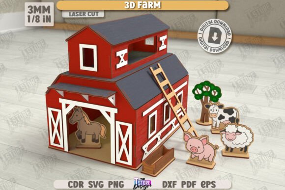 3D Layout Farm Model Laser Cut Barn for Toys Amp