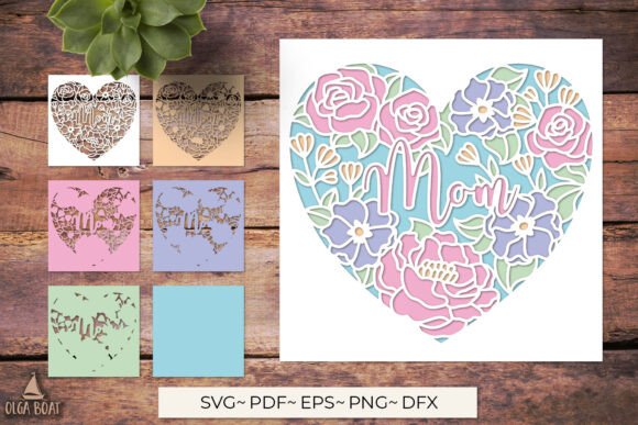 3D Mom Floral Heart SVG Layered Papercut Graphics and Crafts