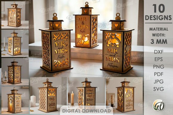 3D Personalized Wedding Lanterns Bundle for Laser Cutting and Wedding Content