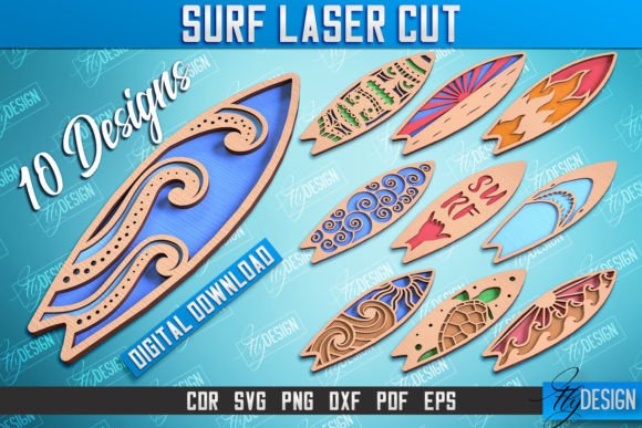 3D Surf Laser Cut Design Bundle CNC: Ornaments and Laser Cutting
