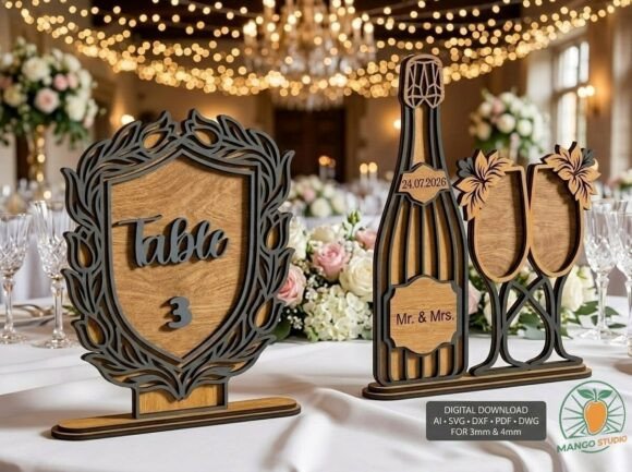 3D Wedding Table Numbers Stand SVG: Laser Cutting & Wedding Decor