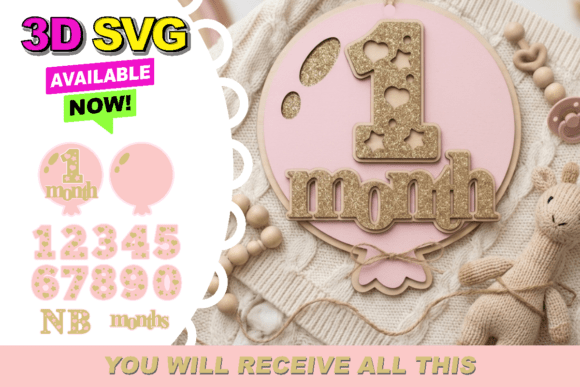 Baby Months Balloon 3D SVG