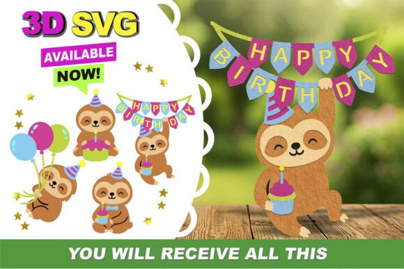 Cute Sloth 3D SVG for Birthdays and Branding
