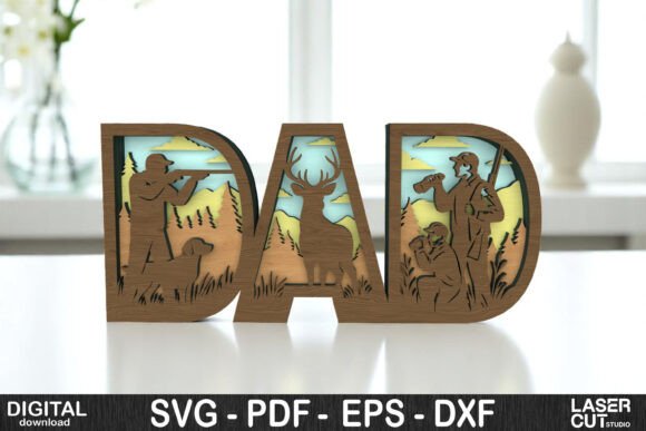 Dad Hunting Scene 3D Layered Sign: Laser Cutting and Father S Day