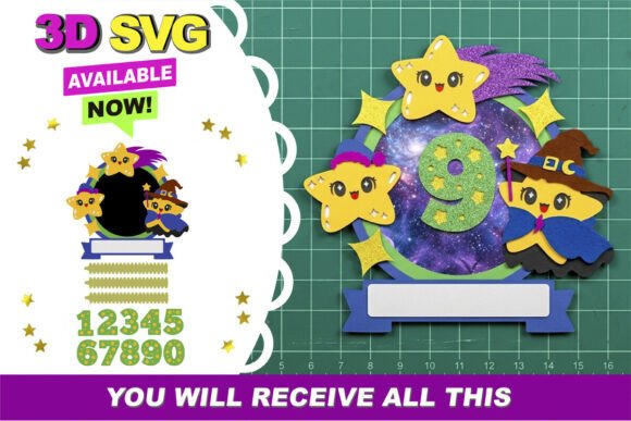 Magic Stars Cake Topper 3D SVG for Birthdays