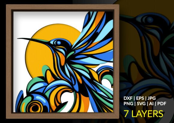 Majestic Hummingbird Sun 3D Shadow Box