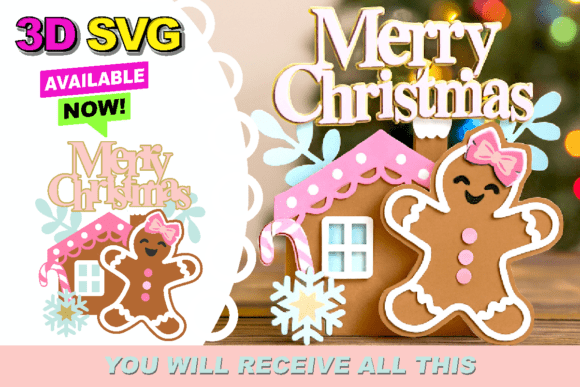 Pink Christmas Gingerbread Topper 3D SVG