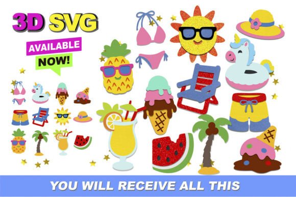 Summer 3D SVG Graphics for Crafts and Content