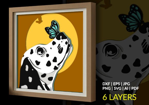 Sweet Dalmatian Dog and Butterfly 3D SVG