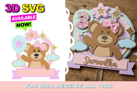 Teddy Bear Shaker Cake Topper 3D SVG: A Birthday Asset Review