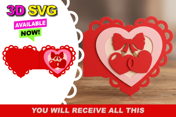 Valentine s Day Cherry Love Card 3D SVG