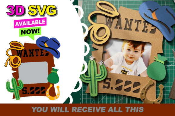 Wanted Frame Western Rodeo Topper 3D SVG for Birthdays